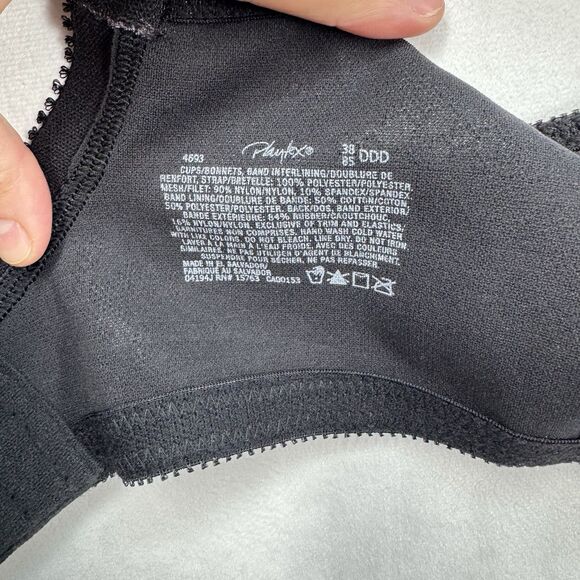 Playtex Size 38DDD Bra 18 Hour Ultimate Shoulder Comfort Wireless Black #4693 - Picture 5 of 6